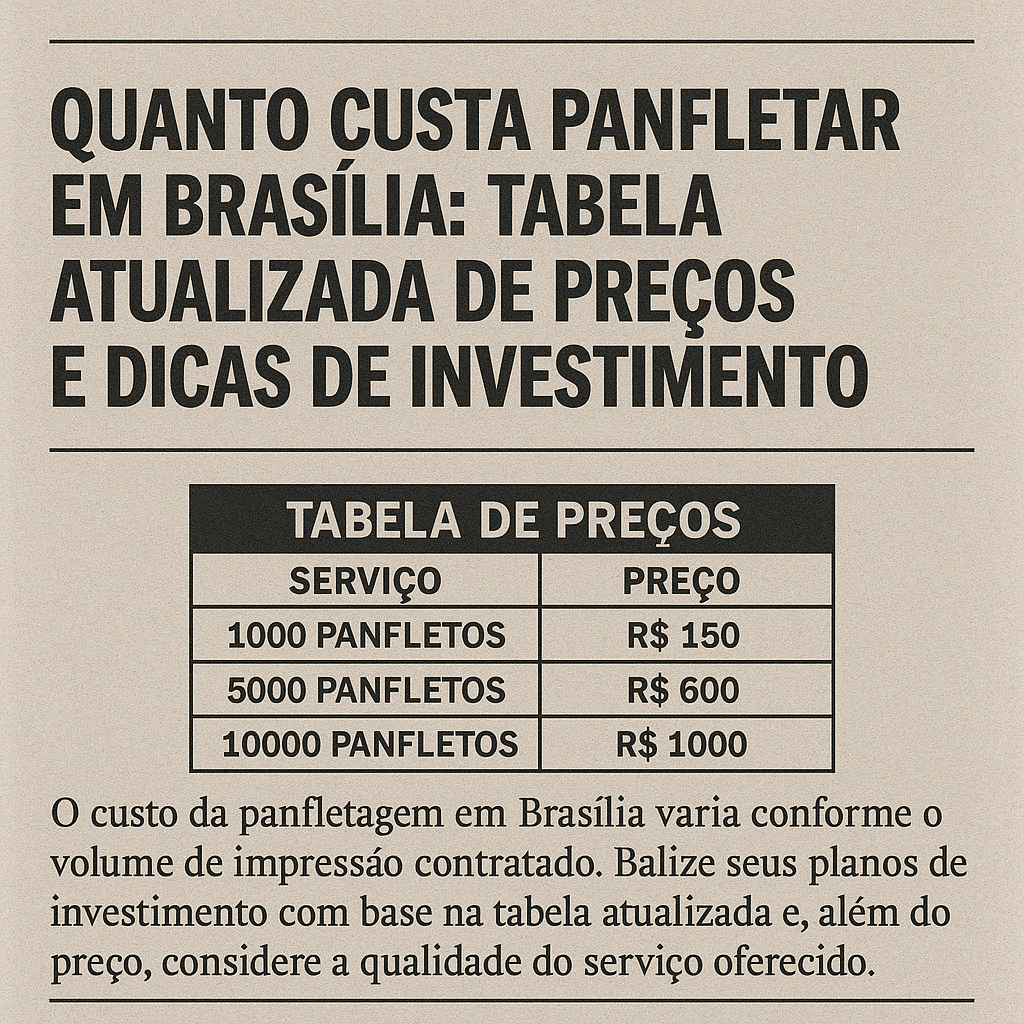 Leia mais sobre o artigo 📰  Quanto Custa Panfletar em Brasília: Tabela Atualizada de Preços e Dicas de Investimento
