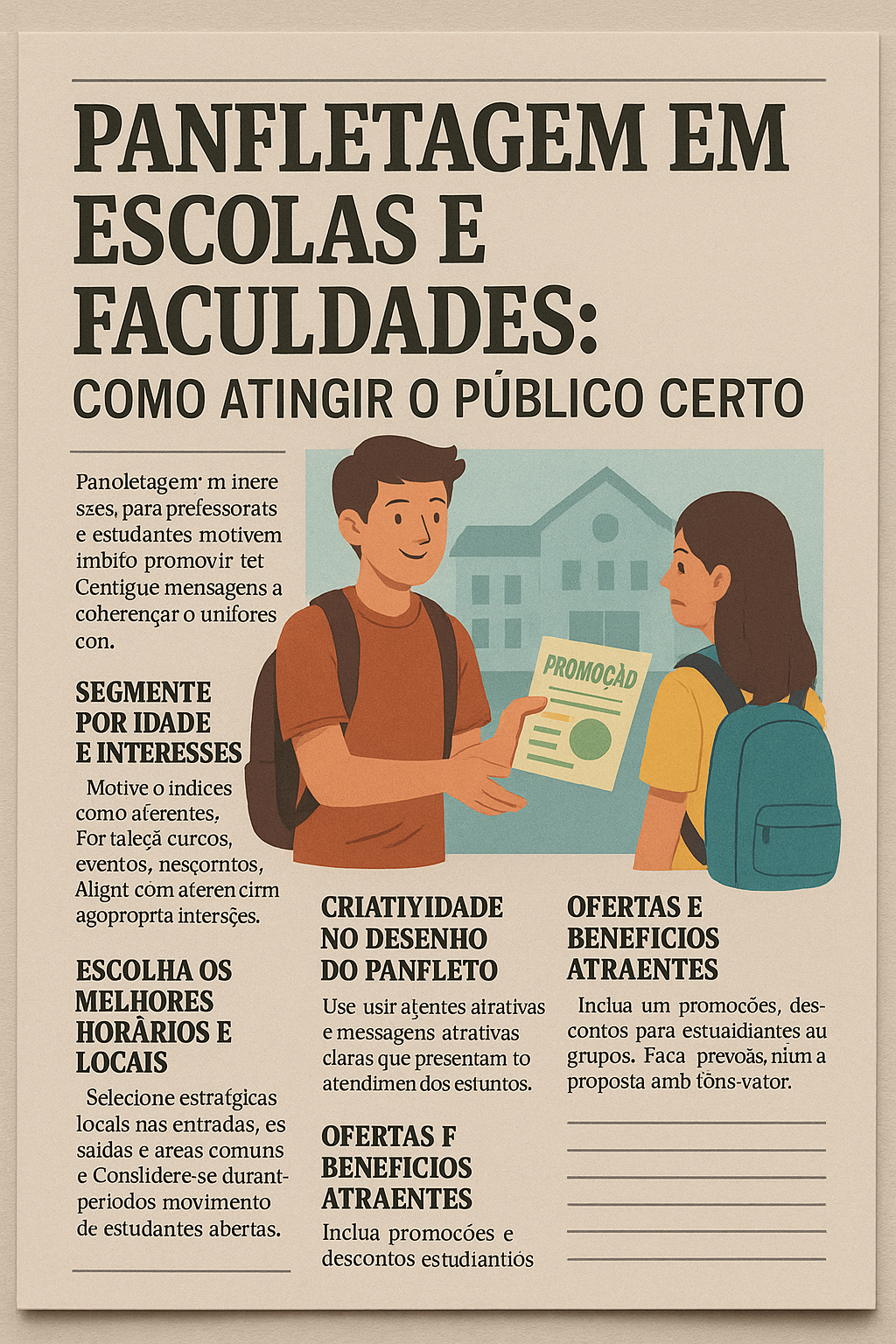 Leia mais sobre o artigo 📰  Panfletagem em Escolas e Faculdades: Como Atingir o Público Certo