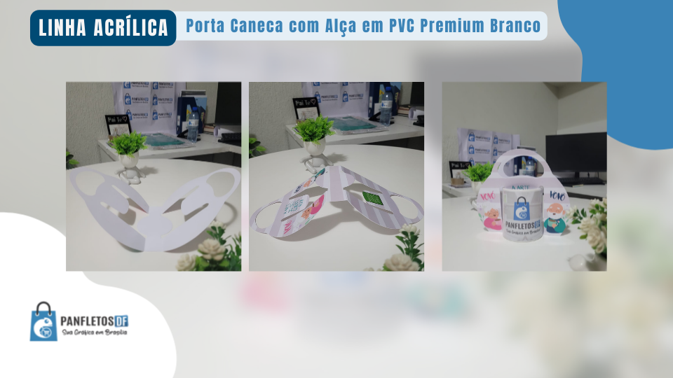 Porta Caneca Personalizado em PVC Branco Premium 0,50mm com Alça