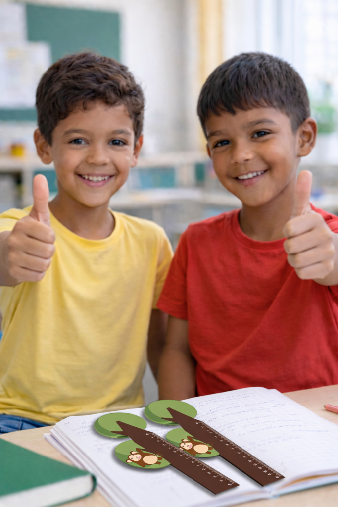 As réguas infantis em PVC branco 0,50mm personalizadas modelo macaco são ideais para uso escolar, projetos pedagógicos, ações educativas e brindes promocionais. Produzidas com material resistente e seguro, oferecem excelente rigidez, acabamento profissional e um visual lúdico