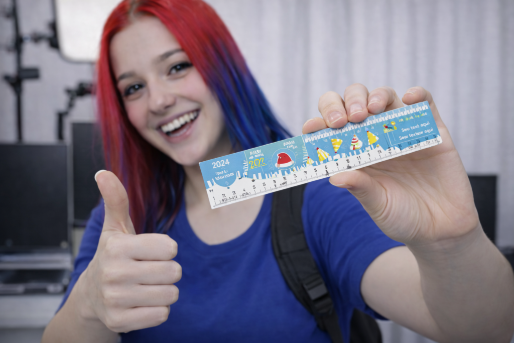 As réguas em PVC translúcido 0,30 mm personalizadas são materiais de comunicação visual e uso técnico, ideais para ações promocionais, brindes corporativos, uso escolar, institucional e educacional. Seu material translúcido oferece visual moderno, leveza e excelente leitura. Produzidas em PVC translúcido digital, com impressão colorida 4×0 e acabamento em laminação fosca frontal, as réguas garantem boa durabilidade, acabamento profissional e ótima percepção de valor, mesmo em grandes tiragens.